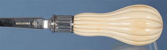 A Victorian ivory handled silver stilton scoop, by Martin,Hall & Co, Length 210mm